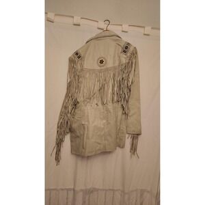 Scully Coat Mens 50 Beige Leather Fringe Western Beaded Cowboy Overcoat 758